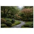 TABLEAU SUR TOILE – JARDIN JAPONAIS AVEC ALLÉE DE PIERRE - TABLEAUX ARBRES ET FEUILLES - TABLEAUX
