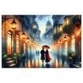 WANDBILD ROMANTISCHER SPAZIERGANG DURCH VERREGNETE STADT - BILDER VON MENSCHEN - BILDER
