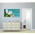 CANVAS PRINT BOUQUET OF TULIPS AND AN ENVELOPE - PICTURES FLOWERS - PICTURES