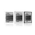 POSTER WITH MOUNT BEAUTIFUL PANORAMA OF THE MOUNTAINS BY THE LAKE IN BLACK AND WHITE - BLACK AND WHITE - POSTERS