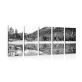 5-PIECE CANVAS PRINT LAKE IN BEAUTIFUL NATURE IN BLACK AND WHITE - BLACK AND WHITE PICTURES - PICTURES