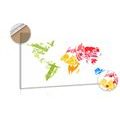 DECORATIVE PINBOARD WORLD MAP WITH SYMBOLS OF INDIVIDUAL CONTINENTS - PICTURES ON CORK - PICTURES