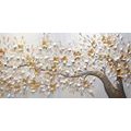 TABLEAU SUR TOILE – ARBRE AVEC FLEURS BLANC-DORÉ - TABLEAUX ARBRES ET FEUILLES - TABLEAUX