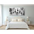 CANVAS PRINT BLACK AND WHITE FLOWERS ON AN ABSTRACT BACKGROUND - BLACK AND WHITE PICTURES - PICTURES