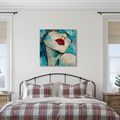 TABLEAU SUR TOILE – VISAGE FÉMININ ABSTRAIT EN TURQUOISE - TABLEAUX DE FEMMES - TABLEAUX