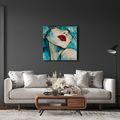TABLEAU SUR TOILE – VISAGE FÉMININ ABSTRAIT EN TURQUOISE - TABLEAUX DE FEMMES - TABLEAUX