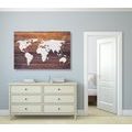 CANVAS PRINT WORLD MAP WITH A WOODEN BACKGROUND - PICTURES OF MAPS - PICTURES