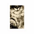 POSTER MIT PASSEPARTOUT IMPRESSIONISTISCHE WELT DER BLUMEN IN SEPIA - SCHWARZ-WEISS - POSTER