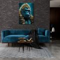 WANDBILD BLAU-GOLDENER GORILLA - WANDBILDER MIT DEN HERRSCHERN DES TIERREICHS - BILDER