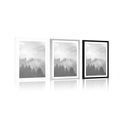POSTER WITH MOUNT FOG OVER THE FOREST IN BLACK AND WHITE - BLACK AND WHITE - POSTERS