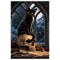 WANDBILD GEHEIMNISVOLLE KATZE IM GOTISCHEN STIL - HALLOWEEN- UND HORROR-BILDER - BILDER