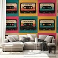 TAPETE RETRO BUNTE AUDIOKASSETTEN - MUSIK FOTOTAPETEN - TAPETEN