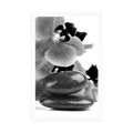 POSTER SPA STONES AND AN ORCHID IN BLACK AND WHITE - BLACK AND WHITE - POSTERS