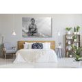 CANVAS PRINT BUDDHA STATUE IN A MEDITATING POSITION IN BLACK AND WHITE - BLACK AND WHITE PICTURES - PICTURES