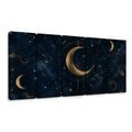 5-TEILIGES WANDBILD GOLDENER MOND ZWISCHEN STERNBILDERN - WANDBILDER MOND - BILDER