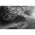 CANVAS PRINT RAVENS AND THE TREE OF LIFE IN BLACK AND WHITE - BLACK AND WHITE PICTURES - PICTURES