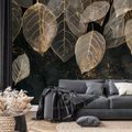 ZELFKLEVEND FOTOBEHANG GOUDEN BLADEREN OP DONKERE ACHTERGROND - FOTOBEHANG BLADEREN - FOTOBEHANG