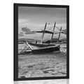 POSTER BOAT AT SUNSET IN BLACK AND WHITE - BLACK AND WHITE - POSTERS