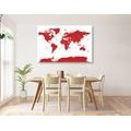 CANVAS PRINT WORLD MAP WITH INDIVIDUAL STATES IN RED - PICTURES OF MAPS - PICTURES