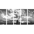 5-PIECE CANVAS PRINT BLACK AND WHITE TREE COVERED IN CLOUDS - BLACK AND WHITE PICTURES - PICTURES