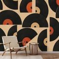 SELBSTKLEBENDE TAPETE RETRO-VINYLPLATTEN AUF BEIGEM HINTERGRUND - MUSIK FOTOTAPETEN - TAPETEN