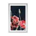 POSTER WITH MOUNT RED POPPIES ON A BLACK BACKGROUND - FLOWERS - POSTERS