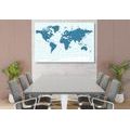 DECORATIVE PINBOARD POLITICAL MAP OF THE WORLD IN BLUE - PICTURES ON CORK - PICTURES