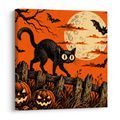 QUADRO SU TELA – GATTO DI HALLOWEEN TRA LE ZUCCHE - QUADRI HALLOWEEN E HORROR - STAMPE E QUADRI
