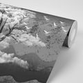 WALLPAPER BLACK AND WHITE TREE COVERED IN CLOUDS - BLACK AND WHITE WALLPAPERS - WALLPAPERS