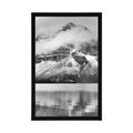 POSTER LAKE NEAR A MAGNIFICENT MOUNTAIN IN BLACK AND WHITE - BLACK AND WHITE - POSTERS