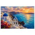 WANDBILD KÜSTE VON SANTORIN BEI SONNENUNTERGANG - BILDER VON SONNENAUFGANG UND SONNENUNTERGANG - BILDER