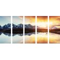 5-TEILIGES WANDBILD SCHILLERNDER SONNENUNTERGANG ÜBER DEM BERGSEE - BILDER VON NATUR UND LANDSCHAFT - BILDER