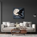 QUADRO SU TELA – CORVO NERO SOTTO LA LUNA PIENA - QUADRI HALLOWEEN E HORROR - STAMPE E QUADRI
