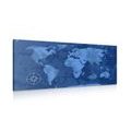 CANVAS PRINT RUSTIC MAP OF THE WORLD IN BLUE - PICTURES OF MAPS - PICTURES