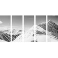 5-PIECE CANVAS PRINT SNOWY MOUNTAINS IN BLACK AND WHITE - BLACK AND WHITE PICTURES - PICTURES