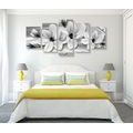CUADRO DE 5 PIEZAS MAGNOLIAS CON PERLAS EN BLANCO Y NEGRO - CUADROS DE 5 PIEZAS - OUTLET 🔥