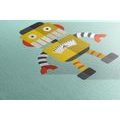 CANVAS PRINT YELLOW ROBOT ON A BLUE BACKGROUND - CHILDRENS PICTURES - PICTURES