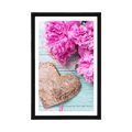 POSTER WITH MOUNT PEONIES AND BIRCH HEARTS - VINTAGE AND RETRO - POSTERS