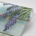 WALL MURAL LAVENDER ON A WOODEN BACKGROUND - WALLPAPERS WITH IMITATION OF WOOD - WALLPAPERS