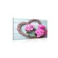 CANVAS PRINT PEONIES ON A WOODEN HEART - PICTURES LOVE - PICTURES