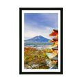 POSTER MIT PASSEPARTOUT BLICK AUF CHUREITO PAGODA UND DEN BERG FUJI - NATUR - POSTER