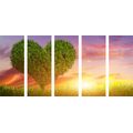 5-PIECE CANVAS PRINT HEART-SHAPED TREE IN A MEADOW - PICTURES LOVE - PICTURES