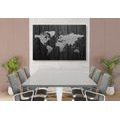 CANVAS PRINT MAP ON WOOD IN BLACK AND WHITE - PICTURES OF MAPS - PICTURES