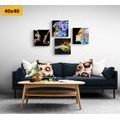 CANVAS PRINT SET COLORFUL ABSTRACTION ON A BLACK BACKGROUND - SET OF PICTURES - PICTURES