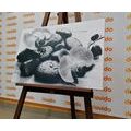 CANVAS PRINT BEAUTIFUL INTERPLAY OF STONES AND ORCHIDS IN BLACK AND WHITE - BLACK AND WHITE PICTURES - PICTURES