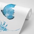 WALLPAPER FEATHER WITH A BUTTERFLY IN BLUE DESIGN - WALLPAPERS WITH IMITATION OF PAINTINGS - WALLPAPERS