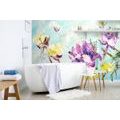 SELF ADHESIVE WALLPAPER PAINTED PURPLE AND YELLOW FLOWERS - SELF-ADHESIVE WALLPAPERS - WALLPAPERS