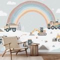 FOTOTAPETE MASCHINEN UND REGENBOGENLANDSCHAFT - KINDERTAPETEN - TAPETEN