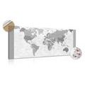 DECORATIVE PINBOARD DETAILED MAP OF THE WORLD IN BLACK AND WHITE - PICTURES ON CORK - PICTURES