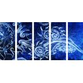 5-PIECE CANVAS PRINT UNUSUAL BLUE DRAWING - ABSTRACT PICTURES{% if product.category.pathNames[0] != product.category.name %} - PICTURES{% endif %}